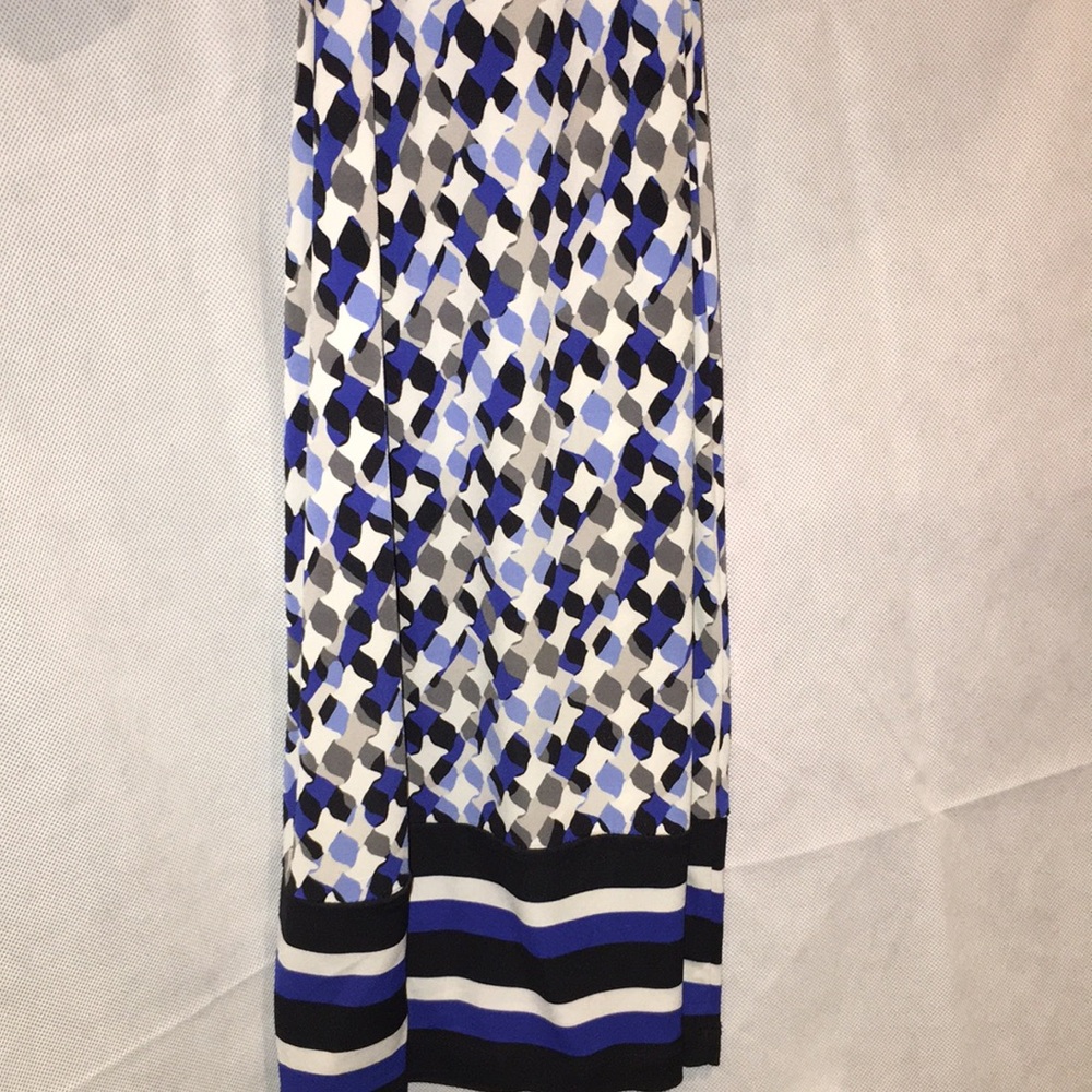 Liz Claiborne Blue And Gray Pattern 3/4 Sleeve Belted Dress | Size S - Picture 6 of 6